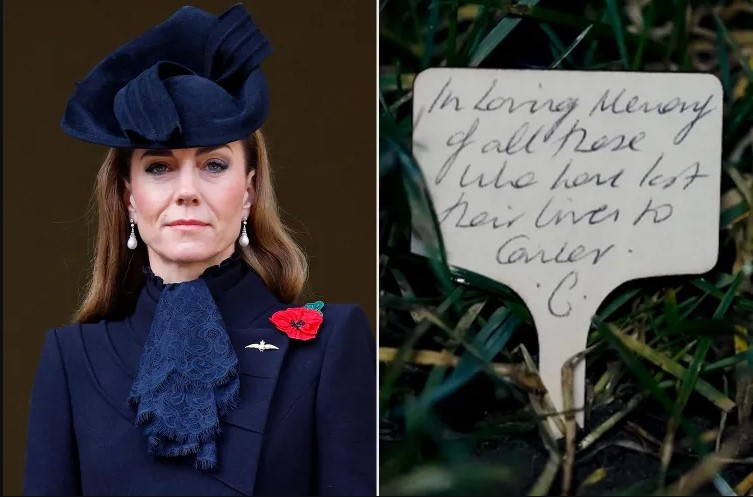 Kate Middleton, Duchess of Cambridge, Kate Middleton news, Kate Middleton tribute, cancer memorial, cancer awareness, art installation tribute, royal family news, Kate Middleton handwritten note, honoring cancer victims, Kate Middleton charity, royal engagements, Kate Middleton public appearance, cancer remembrance, royal tribute
