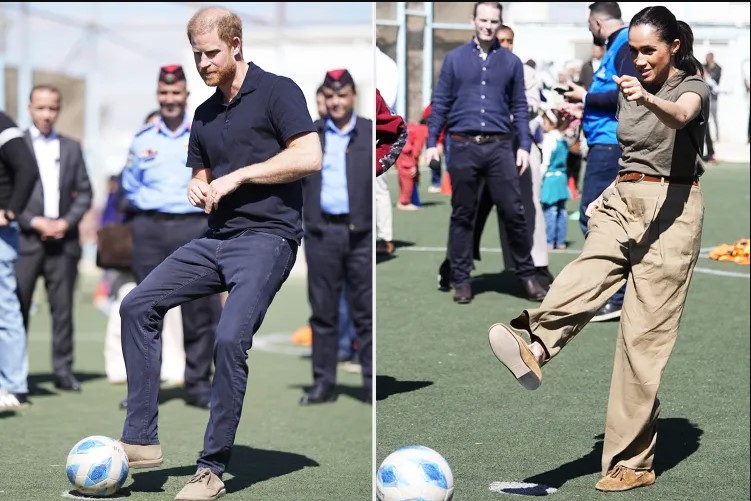 Meghan Markle, Prince Harry, Meghan Markle vs Prince Harry, royal family, soccer shoot-out, football match Jordan, Meghan Markle Jordan visit, Prince Harry Jordan, royal couple competition, celebrity soccer match, royal tour highlights, Duke and Duchess of Sussex, Meghan and Harry news, royal sports moment, viral royal video